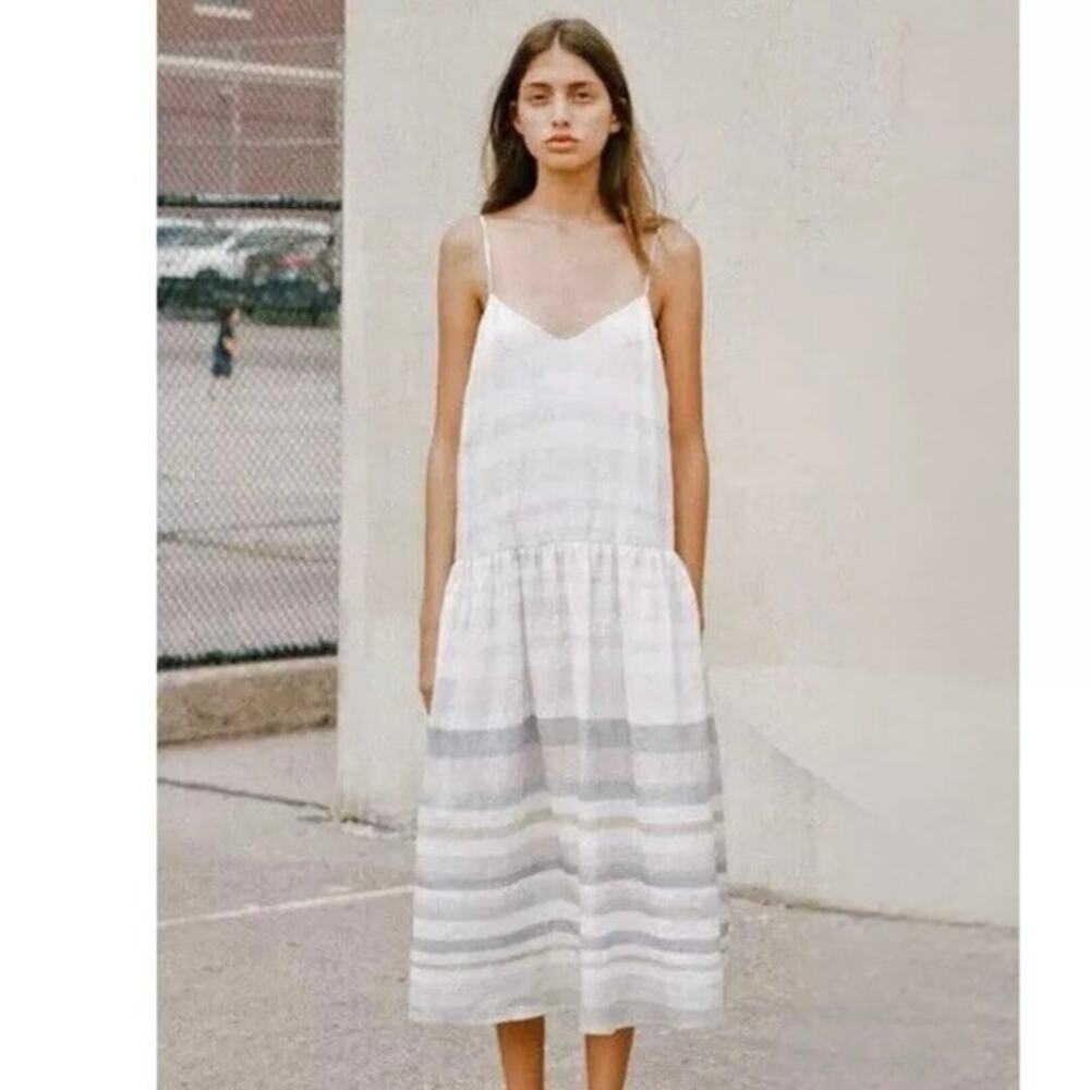 Mara Hoffman 100% Organic Linen Pink Striped Midi Dress Size 8 Sleeveless - Picture 5 of 9